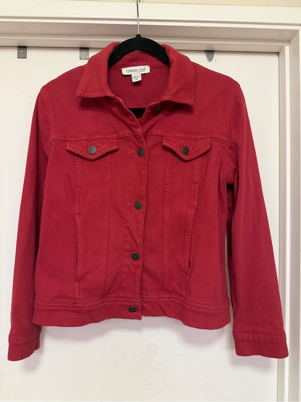 Coldwater Creek Knit Denim Jacket - Dover red - size M Petite